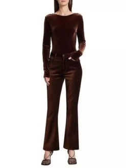 AGOLDENico Velvet Boot Cut Trousers - Chocolate Milk -Drape Hut Sales Store AGolde Nico Velvet Boot Cut Trousers 20231023002355 3