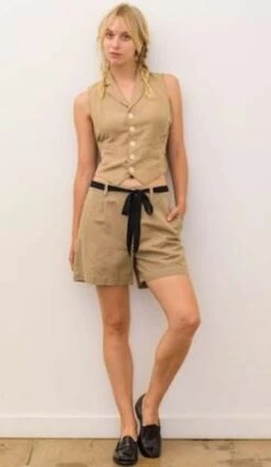 Alex MillPleated Short In Twill - Vintage Khaki