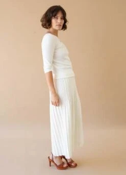 Ali GoldenKnit Pleated Midi Skirt - Bone