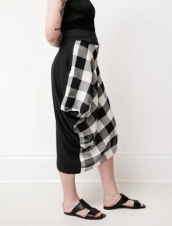 Y'sby Yohji Yamamoto Asymmetric Gingham Skirt - Black/White -Drape Hut Sales Store Asymmetric Gingham Skirt 20210324202551 1