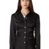 NIASatin Ruched Briar Shirt - Black -Drape Hut Sales Store Black Satin Ruched Briar Shirt 20231024214848