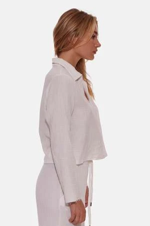 Blue&CreamCassie Gauze Polo Top - Ivory 4 Blue&CreamCassie Gauze Polo Top - Ivory - Image 2