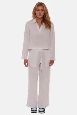 Blue&CreamCassie Gauze Polo Top - Ivory 11 Blue&CreamCassie Gauze Polo Top - Ivory -Drape Hut Sales Store Blue Cream Cassie Gauze Polo Top Ivory 20230913104504