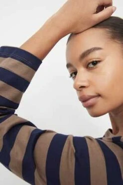 KowtowBreton Dress - Navy/Taupe Stripe -Drape Hut Sales Store Breton Dress 20230802054653 1