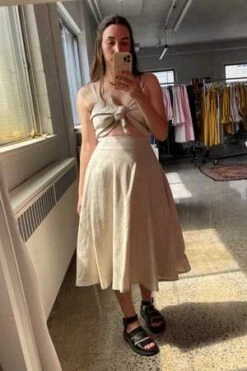 Eliza FaulknerRaw Linen Berkley Skirt - Gray