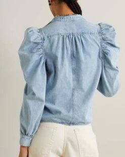 FrameGillian Gathered Denim Shirt - Light Wash -Drape Hut Sales Store FRAME GILLIAN GATHERED DENIM SHIRT 20231028180605