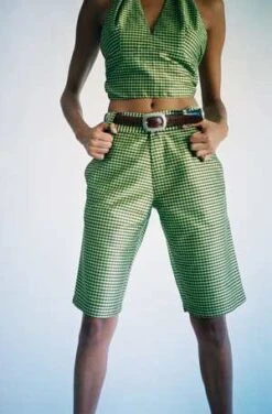 Coming Of AgeShorts - Green Gingham -Drape Hut Sales Store Green Gingham Shorts 20220710203734