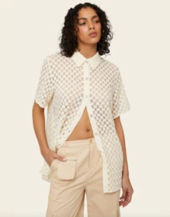 Find Me NowHarmony Checkered Mesh Button Down - White Noise