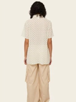 Find Me NowHarmony Checkered Mesh Button Down - White Noise -Drape Hut Sales Store Harmony Checkered Mesh Button Down White Noise 20231010181203 1