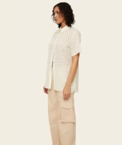 Find Me NowHarmony Checkered Mesh Button Down - White Noise -Drape Hut Sales Store Harmony Checkered Mesh Button Down White Noise 20231010181203