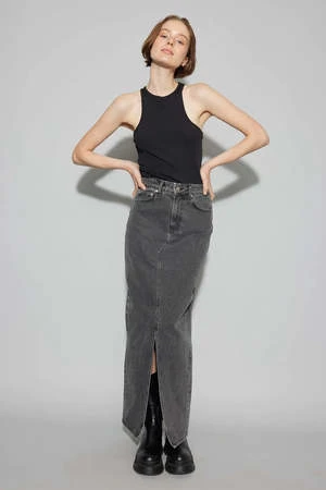 Oval SquareJelly Denim Skirt - Grey Denim 5 Oval SquareJelly Denim Skirt - Grey Denim - Image 3