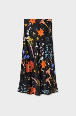 Silk LaundryLong Bias Cut Skirt - Black Lost Flowers 4 Silk LaundryLong Bias Cut Skirt - Black Lost Flowers - Image 2