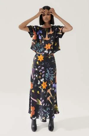 Silk LaundryLong Bias Cut Skirt - Black Lost Flowers 8 Silk LaundryLong Bias Cut Skirt - Black Lost Flowers - Image 6