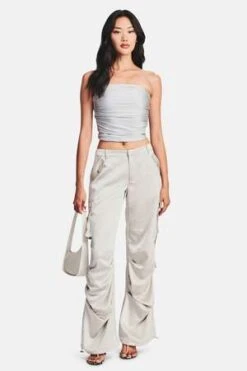 Ser.o.yaLai Satin Cargo Pant - Silver -Drape Hut Sales Store Lai Satin Cargo Pant Silver 20230904073135 3