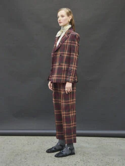 Maison De InesCheck Pintuck Slacks - Burgundy Check -Drape Hut Sales Store Maison De Ines Check Pintuck Slacks Burgundy Check 20231014085459