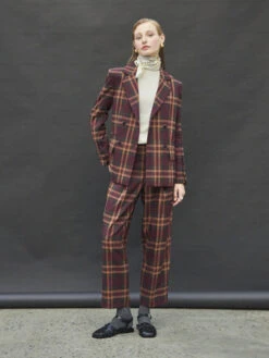Maison De InesCheck Pintuck Slacks - Burgundy Check -Drape Hut Sales Store Maison De Ines Check Pintuck Slacks Burgundy Check 20231014085501