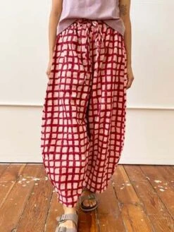 Happy French Ganghappyfrenchgang Marius Pant - Madder/Pink Check -Drape Hut Sales Store Marius Pant Madder and Pink Check Uni size S XL 20231028001706 1