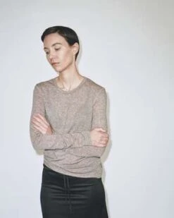 Mijeong ParkWool Tencel Crew Neck Top - Light Heather Brown -Drape Hut Sales Store Mijeong Park Wool Tencel Crew Neck Top Light Heather Brown 20230831040621 1