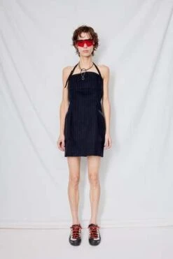 DRAEWool Blend Strap Dress - Navy Stripe -Drape Hut Sales Store Navy Stripe Wool Blend Strap Dress 20231017151812