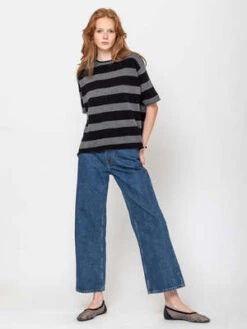 MJWatsonEvam Eva Oversized Tee Pullover - Multi -Drape Hut Sales Store Oversized Tee Pullover Black Grey Stripes 20231024033740