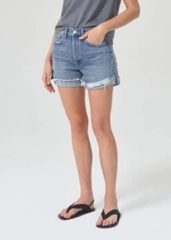 AGOLDEParker Long Denim Short With Cuff - Heatwave -Drape Hut Sales Store Parker Long Denim Short with Cuff in Heatwave 20230329014658 1