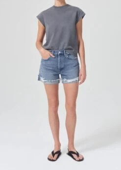 AGOLDEParker Long Denim Short With Cuff - Heatwave -Drape Hut Sales Store Parker Long Denim Short with Cuff in Heatwave 20230329014658 2