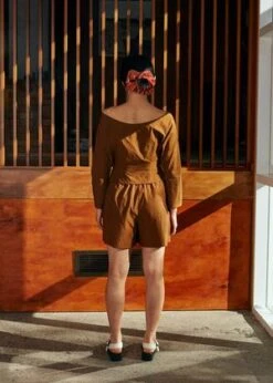 Penny SageBeachy Shorts - Chestnut Stripe -Drape Hut Sales Store Penny Sage Beachy Shorts Chestnut Stripe 20230620051758