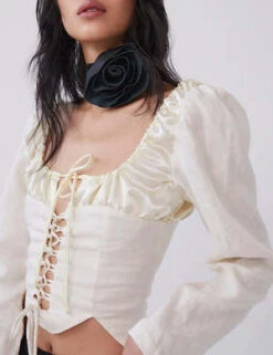 Tach ClothingSalvia Lace Up Corset Blouse - Ivory