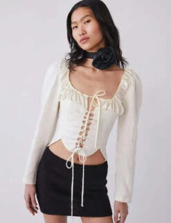 Tach ClothingSalvia Lace Up Corset Blouse - Ivory -Drape Hut Sales Store Salvia Lace Up Corset Blouse 20230914214042 1