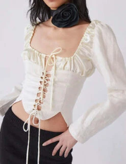 Tach ClothingSalvia Lace Up Corset Blouse - Ivory -Drape Hut Sales Store Salvia Lace Up Corset Blouse 20230914214042 2