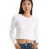 Amo DenimSassy Rib Henley - White -Drape Hut Sales Store Sassy Rib Henley White 20231024000006