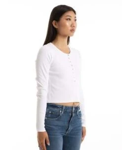 Amo DenimSassy Rib Henley - White -Drape Hut Sales Store Sassy Rib Henley White 20231024000006 2