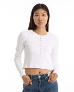 Amo DenimSassy Rib Henley - White