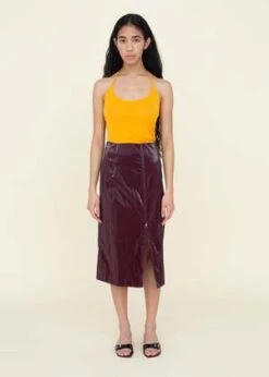 NOMIAShiny Tech Pencil Skirt - Burgundy