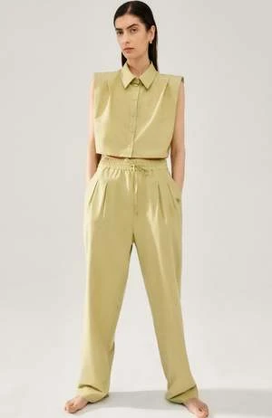 Silk LaundryCotton Silk Slouch Pants - Sage 5 Silk LaundryCotton Silk Slouch Pants - Sage - Image 3