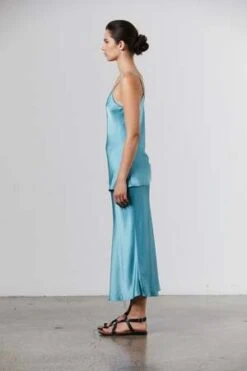 Laing HomeMidi Slip Skirt - Cerulean -Drape Hut Sales Store Silk Satin Midi Slip Skirt Cerulean 20231008031024 1