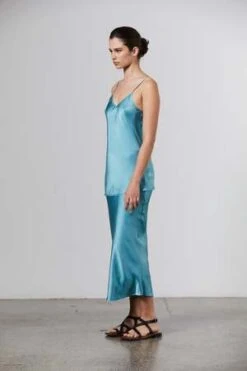 Laing HomeMidi Slip Skirt - Cerulean -Drape Hut Sales Store Silk Satin Midi Slip Skirt Cerulean 20231008031024