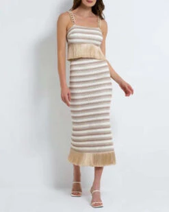 PatboStriped Crochet Fringe Trim Maxi - Beige -Drape Hut Sales Store Striped Crochet Fringe Trim Maxi 20230705184309 1