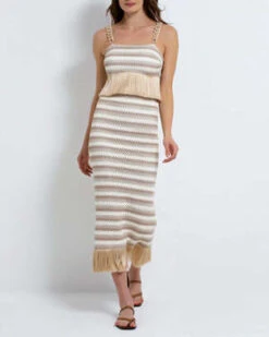PatboStriped Crochet Fringe Trim Maxi - Beige -Drape Hut Sales Store Striped Crochet Fringe Trim Maxi 20230705184309