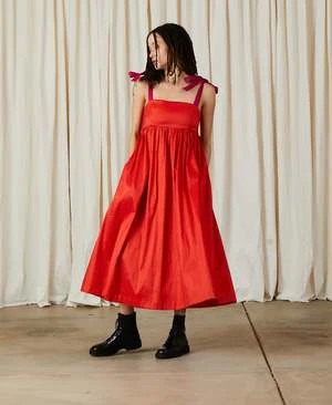 Ali GoldenTie Strap Dress - Poppy Taffeta 6 Ali GoldenTie Strap Dress - Poppy Taffeta - Image 4