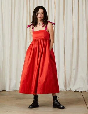 Ali GoldenTie Strap Dress - Poppy Taffeta 4 Ali GoldenTie Strap Dress - Poppy Taffeta - Image 2