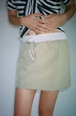Coming Of AgeNylon Mini Skirt - Tan -Drape Hut Sales Store Tan Nylon Mini Skirt 20230507045522 1