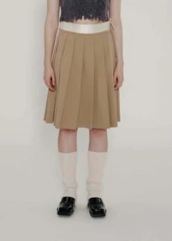 FAFAMOONPleated Raw Hem Skirt - Tan