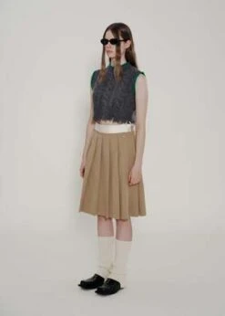 FAFAMOONPleated Raw Hem Skirt - Tan -Drape Hut Sales Store Tan Pleated Raw Hem Skirt 20230929083921