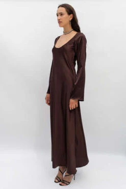 TroisChocolate Satin Long Sleeve Dress - Brown -Drape Hut Sales Store Trois Chocolate Satin Long Sleeve Dress Brown 20230825215349 1