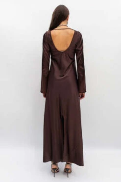 TroisChocolate Satin Long Sleeve Dress - Brown -Drape Hut Sales Store Trois Chocolate Satin Long Sleeve Dress Brown 20230825215349
