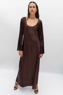 TroisChocolate Satin Long Sleeve Dress - Brown -Drape Hut Sales Store Trois Chocolate Satin Long Sleeve Dress Brown 20230825215350 1