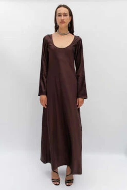 TroisChocolate Satin Long Sleeve Dress - Brown -Drape Hut Sales Store Trois Chocolate Satin Long Sleeve Dress Brown 20230825215350