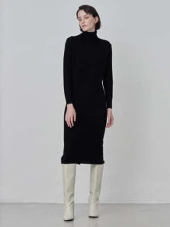 PureCashmere NYCTurtleneck Maxi Dress - Black
