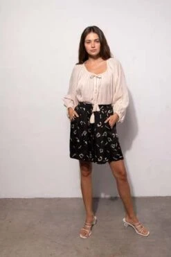 RUJUTA SHETHSample Sale | Wide Leg Shorts | Aztec Black Block Print -Drape Hut Sales Store WIDE LEG SHORTS AZTEC BLACK BLOCK PRINT 20220610010413 1